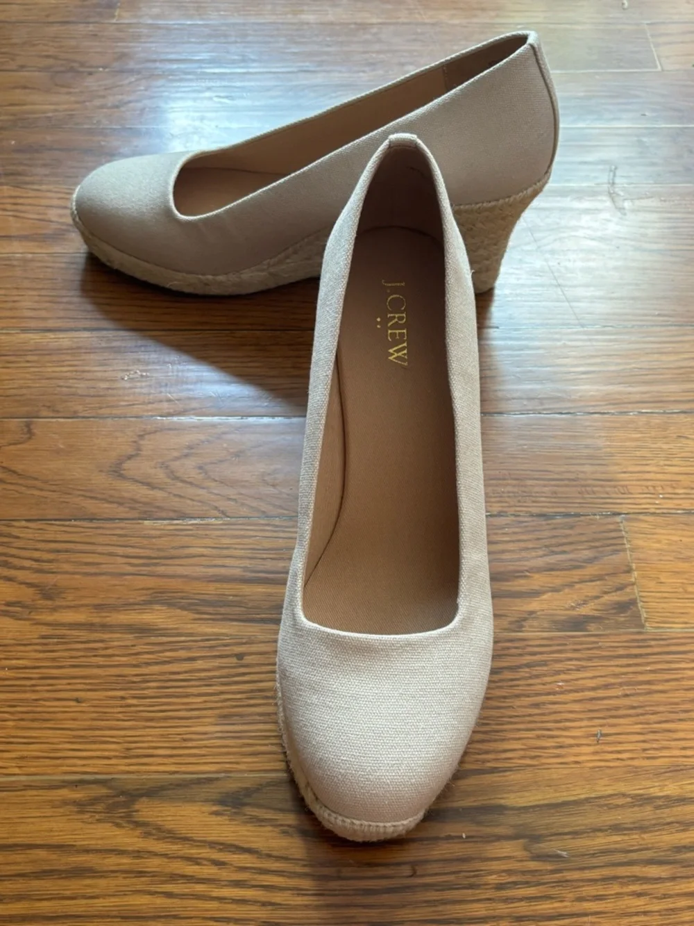 NWOT J. Crew Canvas Espadrille Wedges in Cream. Size 8.